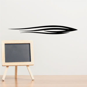 Vehicle pinstripe vinyl decal with stylized black swoosh and stripe lines