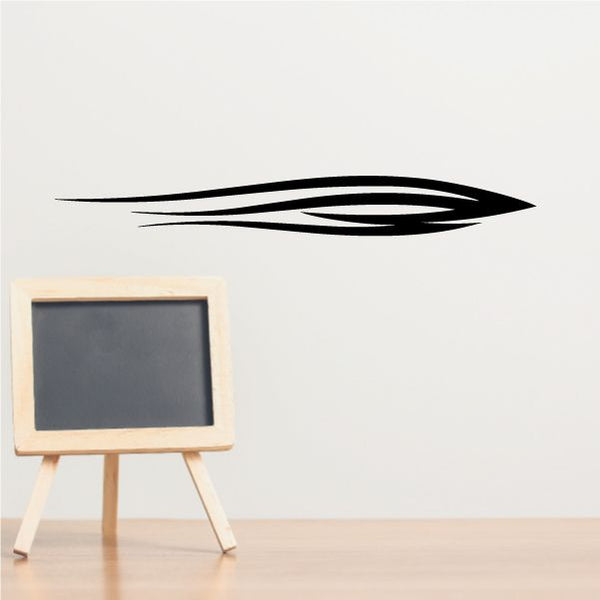 Vehicle pinstripe vinyl decal with stylized black swoosh and stripe lines