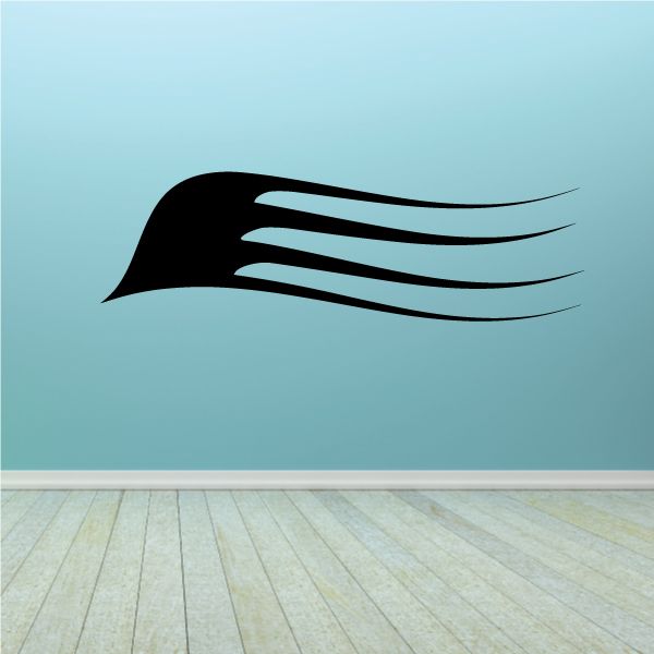 Vehicle pinstripe vinyl decal, black swooping stripe with three fins