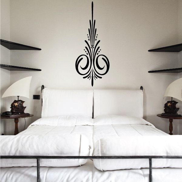Black pinstripe vinyl decal with ornate symmetrical swirl cross design