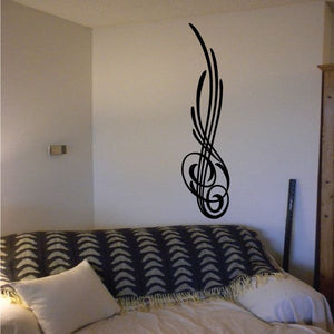 Black pinstripe vinyl music note decal with swirl accents