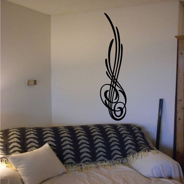 Black pinstripe vinyl music note decal with swirl accents