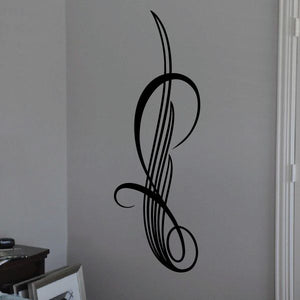 Black pinstripe vinyl vehicle decal with swirling line graphic