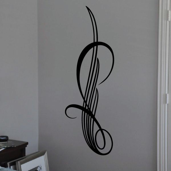 Black pinstripe vinyl vehicle decal with swirling line graphic