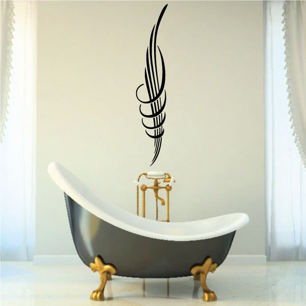 Pinstripe vinyl decal with black swirl and gold faucet outline
