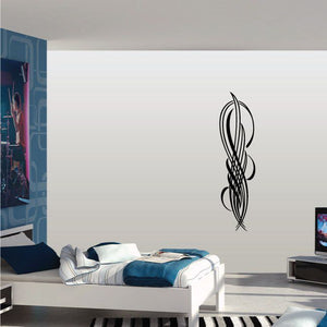 Black pinstripe vinyl decal with swirling flame-like tribal emblem for vehicles