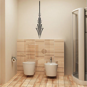 Black vertical pinstripe vinyl wall decal with ornate striped rocket-like design