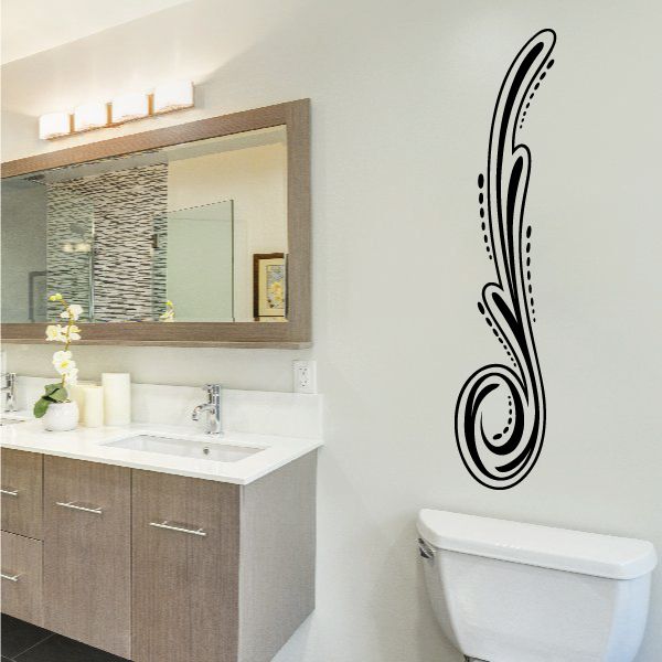 Black pinstripe swirl vinyl decal with curved dotted outline
