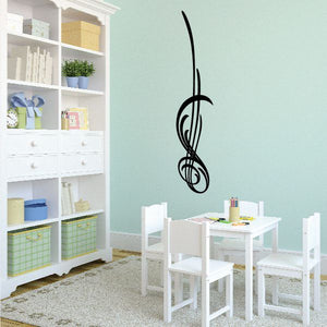 Black music note pinstripe vinyl decal with curving swirl lines