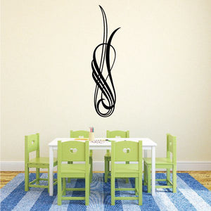 Black pinstripe swirl vinyl decal for vehicle or wall, abstract curved design