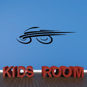 Black pinstripe vinyl decal with swoosh and wheel-like swirl graphic