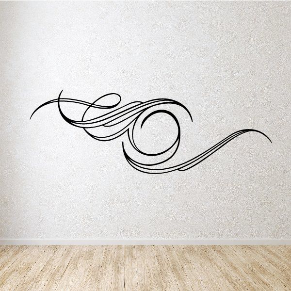 Black vehicle pinstripe vinyl decal with curved swoosh and swirl lines