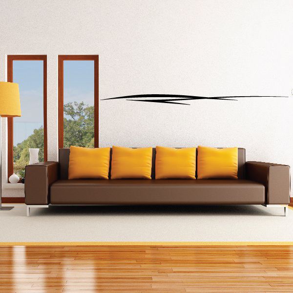 Vehicle pinstripe vinyl decal, long black stripe across a wall surface