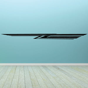 Vehicle pinstripe vinyl decal with long winged stripe design, black and white