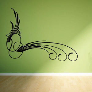 Vehicle pinstripe vinyl decal, black ornamental scroll flourish with curved lines