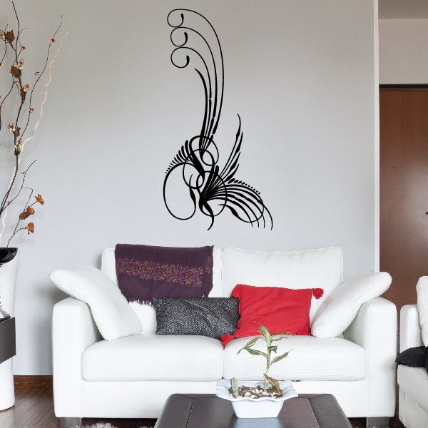 Black pinstripe vinyl decal with curving scroll and feather-like lines