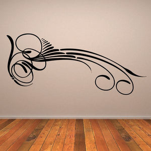 Black pinstripe vinyl vehicle decal with curved scroll and double stripe lines