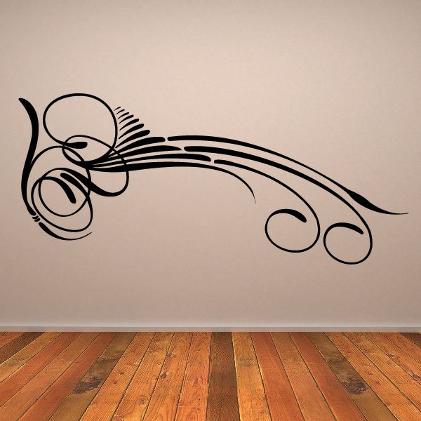 Black pinstripe vinyl vehicle decal with curved scroll and double stripe lines