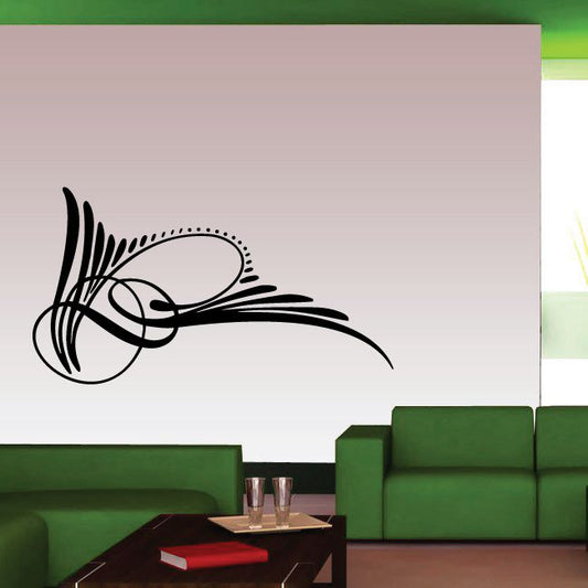 Vehicle pinstripe vinyl decal with black swirl and curved line graphic