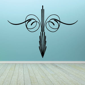 Black pinstripe vinyl decal with scroll swirl lines and pointed center