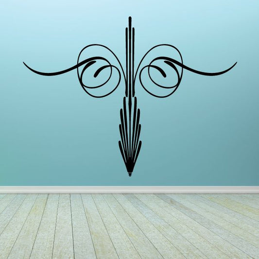 Black pinstripe vinyl decal with scroll swirl lines and pointed center