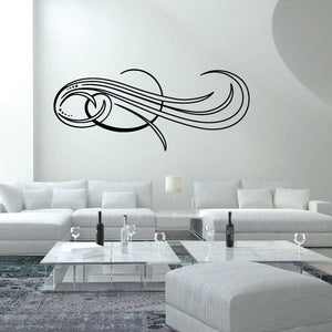 Vehicle pinstripe vinyl decal with black swirling racing stripe design