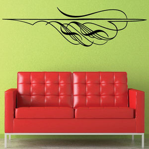 Black pinstripe vehicle vinyl decal with wing-like swirl and flame outlines