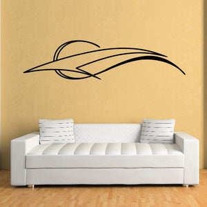 Black vehicle pinstripe vinyl decal with swooping stripe design