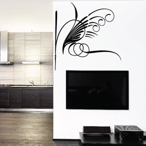 Black pinstripe vinyl wall decal with abstract swirls and curving lines