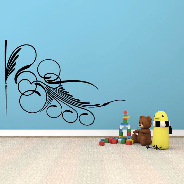 Black pinstripe vinyl decal with feather-like swirls and circular elements.