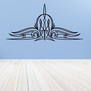 Black pinstripe vinyl decal with symmetrical winged emblem and flame tips