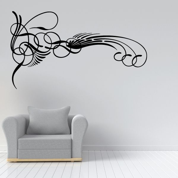 Black vehicle pinstripe vinyl decal with curving swirl and flame accents