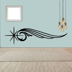 Black pinstripe vehicle decal with starburst and flowing swirl line pattern