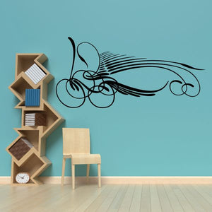 Vehicle pinstripe vinyl decal, black stylized car outline with wheels and motion lines