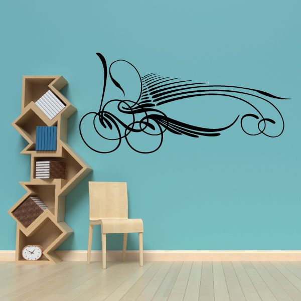 Vehicle pinstripe vinyl decal, black stylized car outline with wheels and motion lines