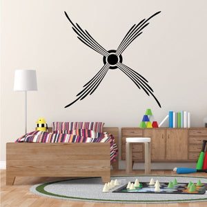 Black pinstripe vinyl decal with crossed blades and round center circle for vehicle or wall