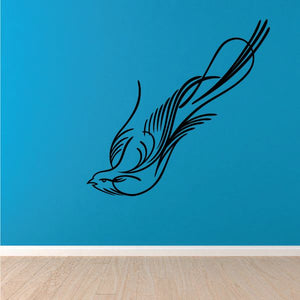 Vehicle pinstripe vinyl decal of black bird silhouette with pinstripes