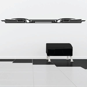 Vehicle pinstripe vinyl decal with black outlined racing stripe graphic