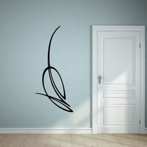 Vinyl pinstripe decal, black stylized swoosh on wall