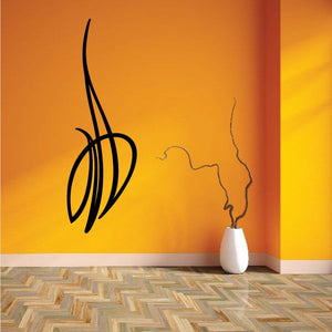 Black pinstripe vinyl decal with curved swirl lines on wall