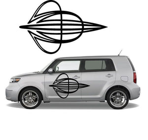 Black vehicle pinstripe vinyl decal shaped like a swirl circle arrow on car door.
