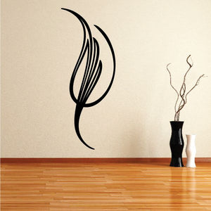 Black vehicle pinstripe vinyl decal with curved swirl lines on wall