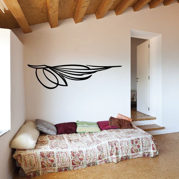 Vehicle pinstripe vinyl decal with black wing-like outline graphic