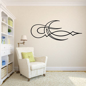 Black pinstripe vinyl decal with tribal swirl and arrow motif