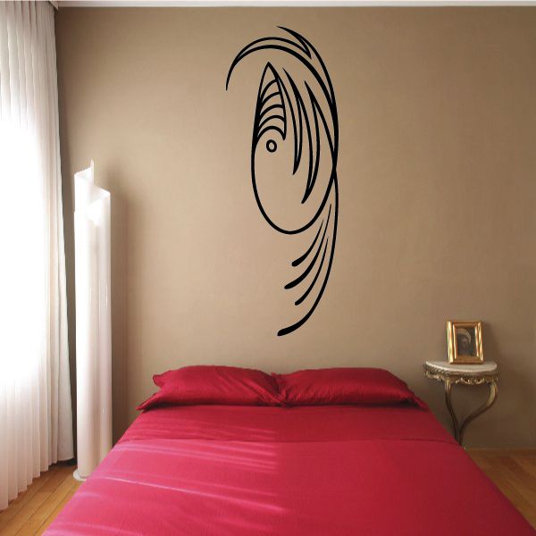 Black pinstripe vinyl decal with stylized fish-like outline and curved stripes