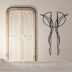 Vehicle pinstripe vinyl decal, black stylized racing stripe X design
