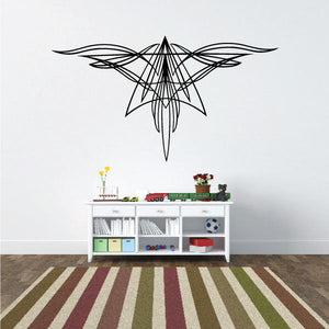 Black tribal star pinstripe vinyl decal with symmetrical wing-like lines