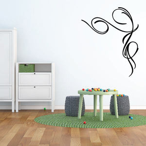 Pinstripe vinyl wall decal with flowing black swirl motif