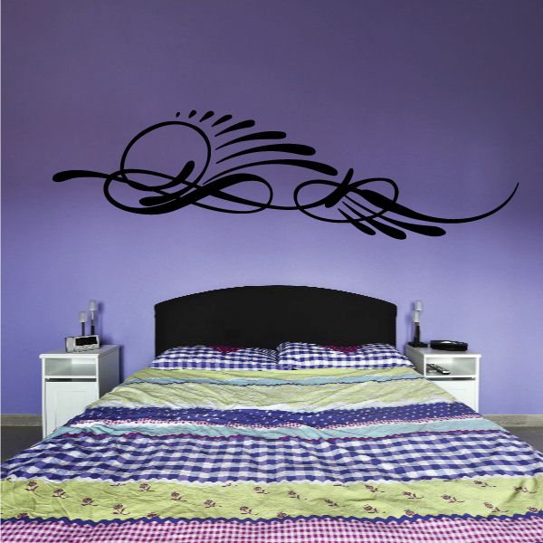Black pinstripe vehicle wall decal with flame and swirls