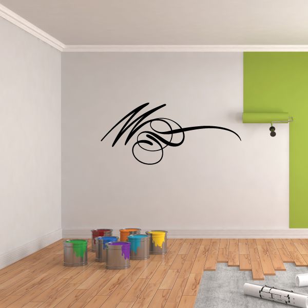 Black pinstripe vinyl decal with swirl and curved line design